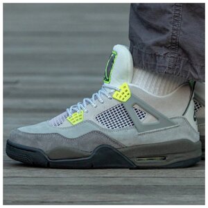 Чоловічі кросівки Nike Air Jordan 4 Retro SE "Neon", сірі замшеві кросівки найк аїр джордан 4 ретро неон