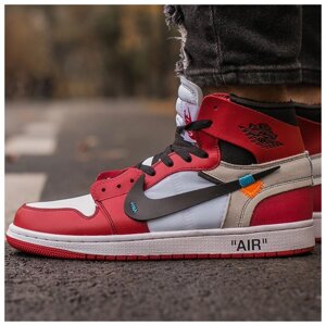 Чоловічі кросівки Nike Air Jordan Retro 1 X Off White, червона шкіряна Nike Air Jordan Retro Off White