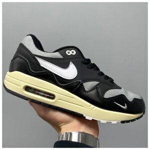 Чоловічі кросівки Nike Air Max 1 Patta Black Grey, чорні шкіряні кросівки найк аїр макс 1 патта пата