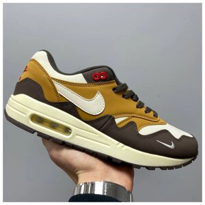 Чоловічі кросівки Nike Air Max 1 Patta Brown Beige, бежеві шкіряні кросівки найк аїр макс 1 патта пата