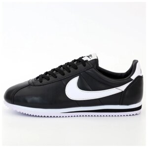 Чоловічі кросівки Nike Classic Cortez Black White, чорно-білі шкіряні кросівки найк чорні кортез