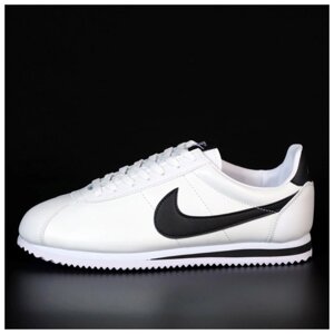 Чоловічі кросівки Nike Classic Cortez White Black, білі шкіряні кросівки найк кортез