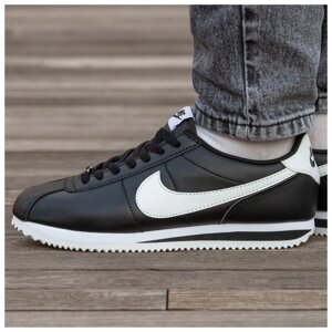 Чоловічі кросівки Nike Cortez Black White весна-осінь, чорні шкіряні кросівки найк кортез