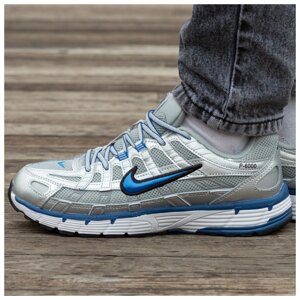 Чоловічі кросівки Nike P-6000 White Silver Blue, сріблясті шкіряні кросівки найк P-6000