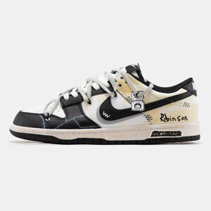 Чоловічі кросівки Nike SB Dunk Low Robinson x Off White Black White Beige, шкіряні кросівки найк сб данк лов