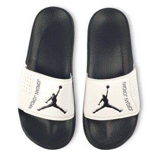 Чоловічі шльопанці Nike Air Jordan Slides Black White, чорно-білі ляпанці найк аїр джордан тапки