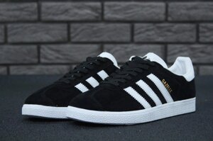 Чоловічі / жіночі кросівки Adidas Gazelle black, унісекс чорно-білі замшеві кросівки Адідас газелі газель