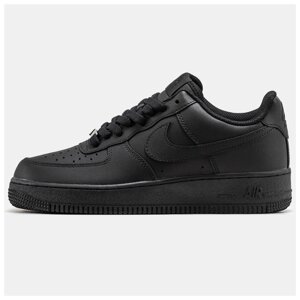 Чоловічі / жіночі кросівки Nike Air Force 1 '07 Low, унісекс чорні шкіряні кросівки найк аїр форс 1 низькі