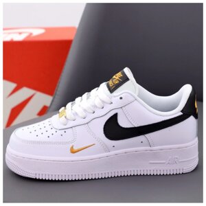 Mens / Жіночі кросівки Nike Air Force 1 '07 White Black Gold Essential, White Leather Nike Air Force 1