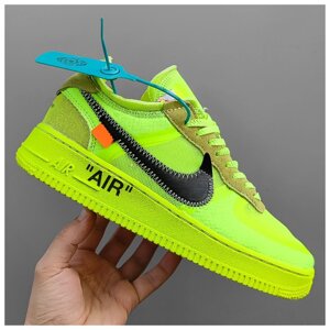 Чоловічі / жіночі кросівки Nike Air Force 1 Low Off-White Volt, зелені кросівки найк аїр форс офф вайт