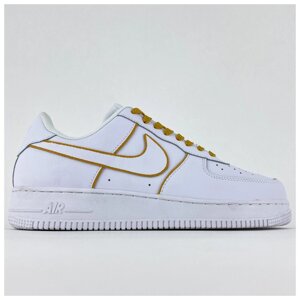 Чоловічі / жіночі кросівки Nike Air Force 1 низьке біле золото, білі шкіряні кросівки Nike Air Fores 1 '07