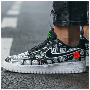 Чоловічі / жіночі кросівки Nike Air Force 1 Low WorldWide, чорно-білі шкіряні кросівки найк аір форс лов