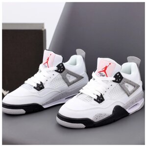 Чоловічі / жіночі кросівки Nike Air Jordan 4 ретро -білий цемент сірий, біла шкіряна Nike Air Jordan 4 Ретро