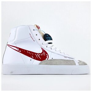 Mens / Жіночі кросівки Nike Blazer Mid '77 білий червоний ескіз, білі шкіряні кросівки Nike Blazer MFA