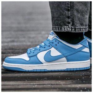 Чоловічі / жіночі кросівки Nike SB Dunk Low White Blue, унісекс сині шкіряні кросівки найк сб данк лов