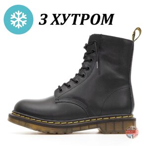 Чоботи чоловічі / жіночі зими Martens 1460 Чорний (хутро), чорний д-р Мартен з хутром зима