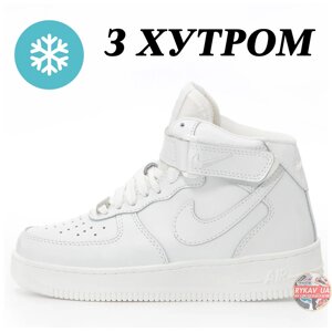 Чоловічі / жіночі зимові кросівки Nike Air Force 1 Високий білий зимовий хутра Середня TM, білі Nike Air Force Winter