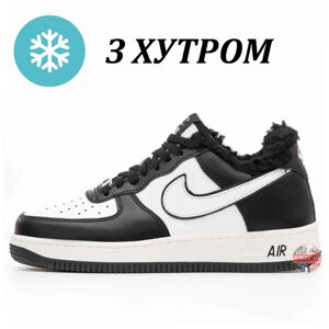 Чоловічі / жіночі зимові кросівки Nike Air Force 1 Low White Black Winter Fur з хутром найк форс чорно-білі