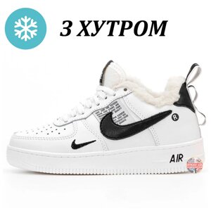 Чоловічі / жіночі зимові кросівки Nike Air Force 1 Низький білий зимовий хутро TM (хутро), шкіряні білі Nike Air Force