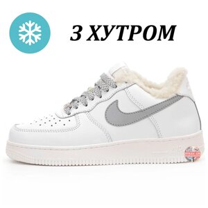 Чоловічі / жіночі зимові кросівки Nike Air Force White Reflective Winter Fur, зима найк аїр форс 107 з хутром