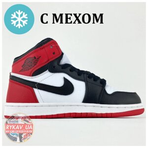 Чоловічі / жіночі зимові кросівки Nike Air Jordan 1 Червона чорна висока ретро зима (хутро), шкіряний Nike Jordan