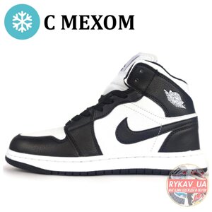 Мужские / женские зимние кроссовки Nike Air Jordan 1 Retro High Winter Black White (Мех), кожаные найк джордан