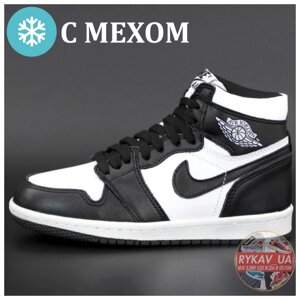 Чоловічі / жіночі зимові кросівки Nike Air Jordan 1 ретро зима високий чорний білий (хутро), шкіряний Nike Jordan