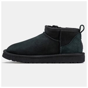 Чоловічі / жіночі зимові UGG Classic Ultra Mini Black з хутром, чорні замшеві уггі ультра міні черевики уги