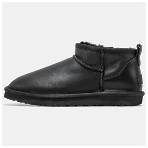 Чоловічі / жіночі зимові UGG Classic Ultra Mini Black, унісекс чорні шкіряні уггі класик ультра міні угі