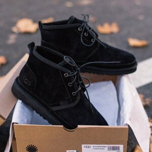 Чоловічі / жіночі зимові Ugg Neumel Black з хутром, унісекс теплі чорні замшеві уггі ньюмел черевики