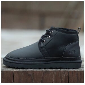 Чоловічі / жіночі зимові Ugg Neumel Leather Black з хутром, унісекс теплі чорні шкіряні уггі ньюмел черевики