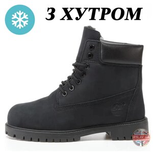 Чоловічі зимові черевики Timberland Black Boots Winter Fur, нубук чорні тимберленд з зимовим хутром