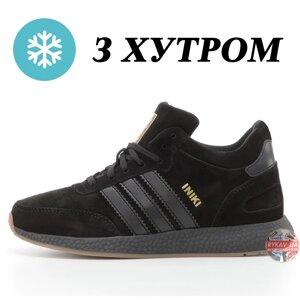 Чоловічі зимові кросівки Adidas INIKI Black Winter Fur Mid ( Хутро) чорні замшеві кросівки Адідас інікі зима