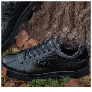 Чоловічі зимові кросівки Dolce & Gabbana, чорні шкіряні кросівки дольче габбана D&G (39,40,41 у продаж)