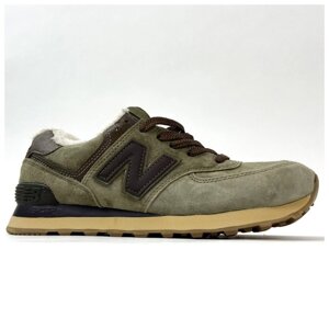 Чоловічі зимові кросівки New Balance 574 Green Brown замшеві кросівки нью беленс 574 чорні баланс беланс