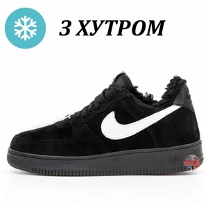 Мужские зимние кроссовки Nike Air Force 1 07 Low Black Winter (Мех), черные замшевые найк аир форс 1 лов