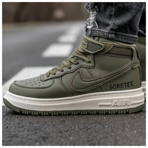 Чоловічі зимові кросівки Nike Air Force 1 High Gore-Tex Haki, хакі шкіряні кросівки найк аїр форс 1 гортекс