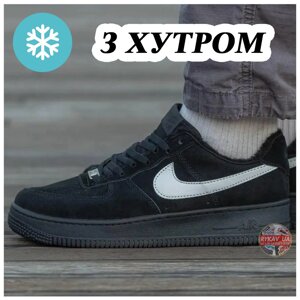 Чоловічі зимові кросівки Nike Air Force 1 Low Black Winter Fur (Міх) чорні замшеві кросівки найк аїр форс 1