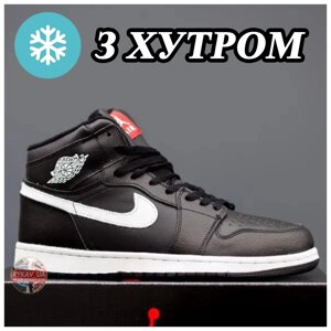 Чоловічі зимові кросівки Nike Air Jordan 1 Retro High Black White Winter Fur Хутро, шкіряні найк аїр джордан 1