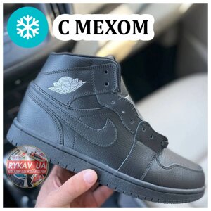 Чоловічі зимові кросівки Nike Air Jordan 1 ретро високий (хутро), чорна шкіряна Nike Air Jordan