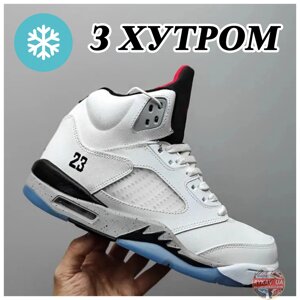 Чоловічі зимові кросівки Nike Air Jordan 5 Retro White Winter Fur (Міх), шкіряні кросівки найк аїр джордан 5