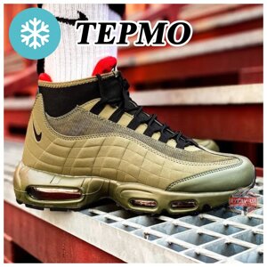 Чоловічі зимові кросівки Nike Air Max 95 Sneakerboot Green, зелені шкіряні кросівки найк аїр макс 95 хакі