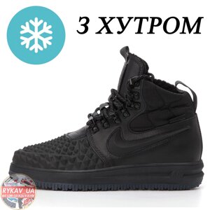 Чоловічі зимові кросівки Nike Lunar Force 1 Duckboot '17 Black Winter чорні шкіряні найк лунар форс дакбут LF