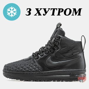 Чоловічі зимові кросівки Nike Lunar Force 1 Duckboot '17 Black Winter Fur, шкіряні найк лунар форс дакбут LF