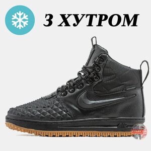 Чоловічі зимові кросівки Nike Lunar Force 1 Duckboot '17 Black Winter Fur, шкіряні найк лунар форс дакбут LF