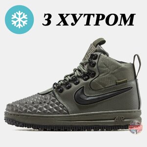 Чоловічі зимові кросівки Nike Lunar Force 1 Duckboot '17 Green Winter Fur, шкіряні найк лунар форс дакбут LF