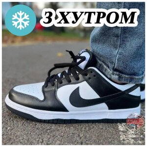 Чоловічі зимові кросівки Nike SB Dunk Low Black White Winter Fur (хутро) теплі чорно-білі шкіряні найк сб данк