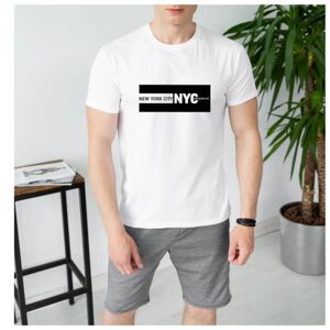 Чоловік річний комплект біла футболка + сірі шорти з лампасами
