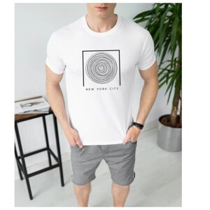 Чоловік річний комплект біла футболка + сірі шорти з лампасами