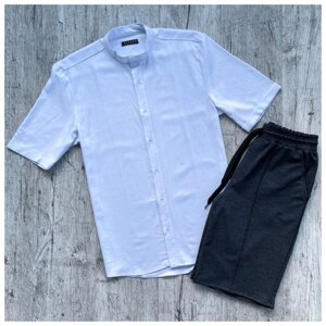 Чоловік річний комплект біла лляна сорочка + сірі шорти зі стрілкою